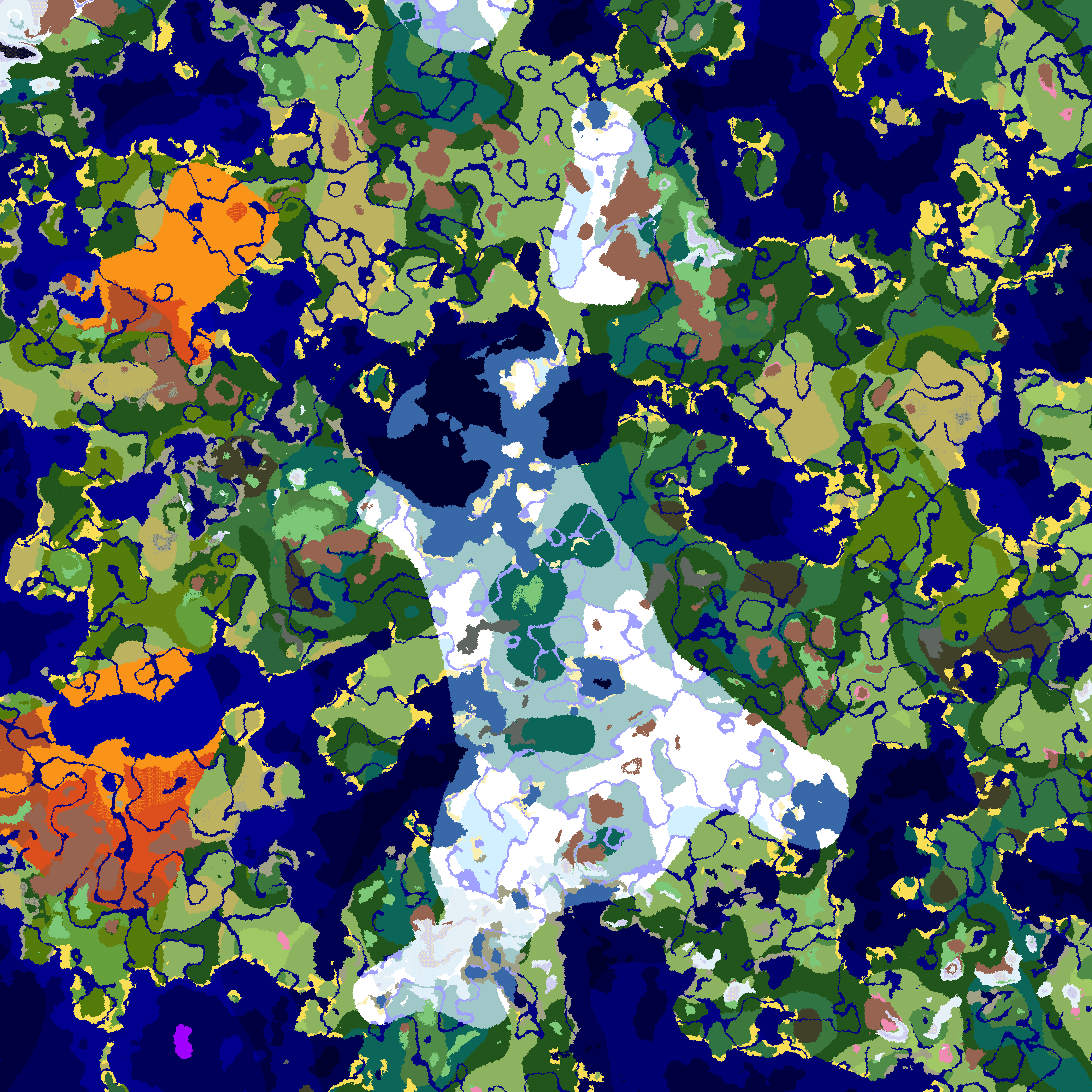 Complete Minecraft world map showing all biomes rendered at unprecedented scale using parallel processing