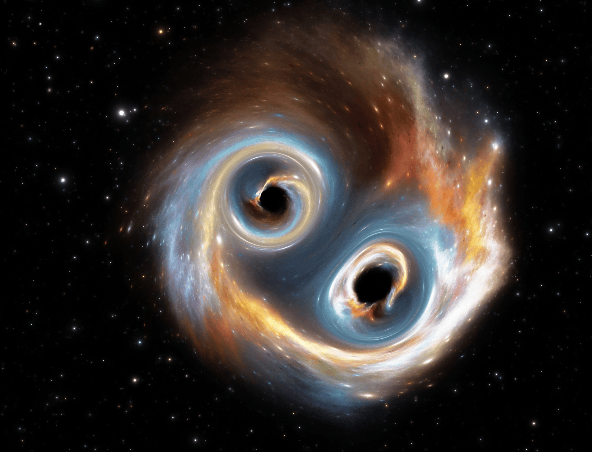 Abstract scientific representation of the KETJU Integrator for Supermassive Black Hole Mergers